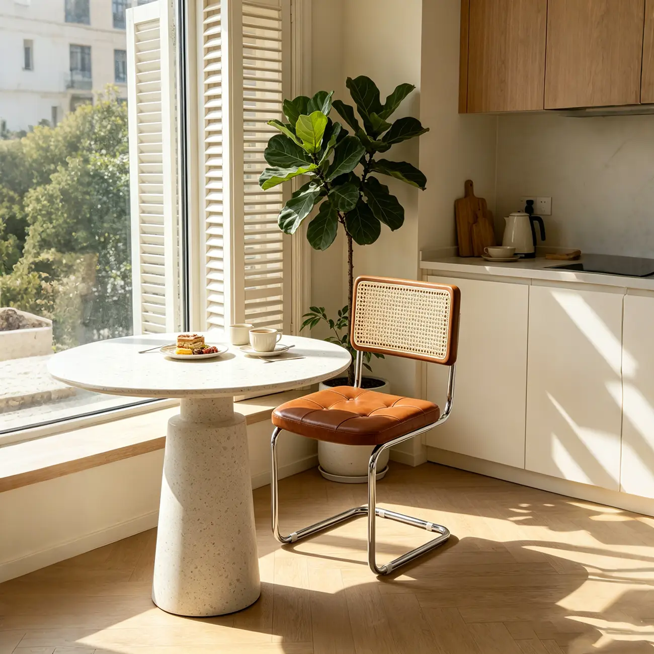 Scandinavian Tufted Leather Armless Dining Chair Image - 7 | homeyfad