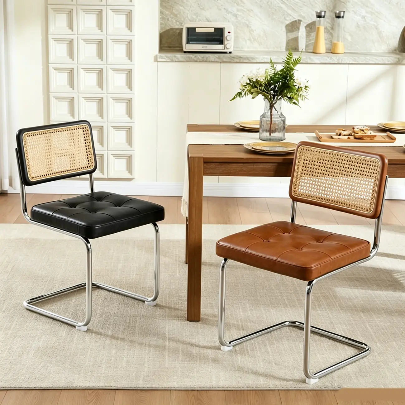 Scandinavian Tufted Leather Armless Dining Chair Image - 1 | homeyfad