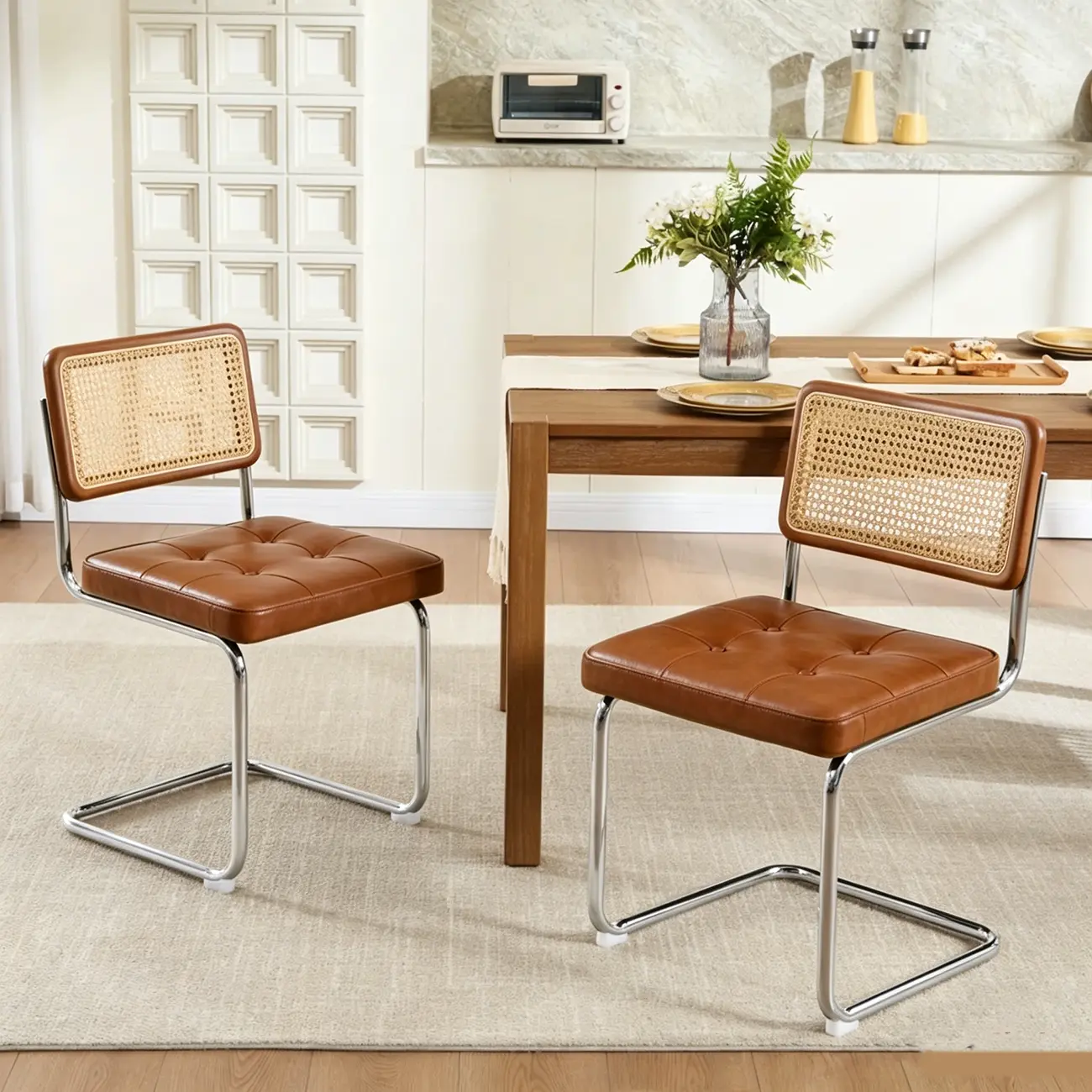 Scandinavian Tufted Leather Armless Dining Chair Image - 8 | homeyfad