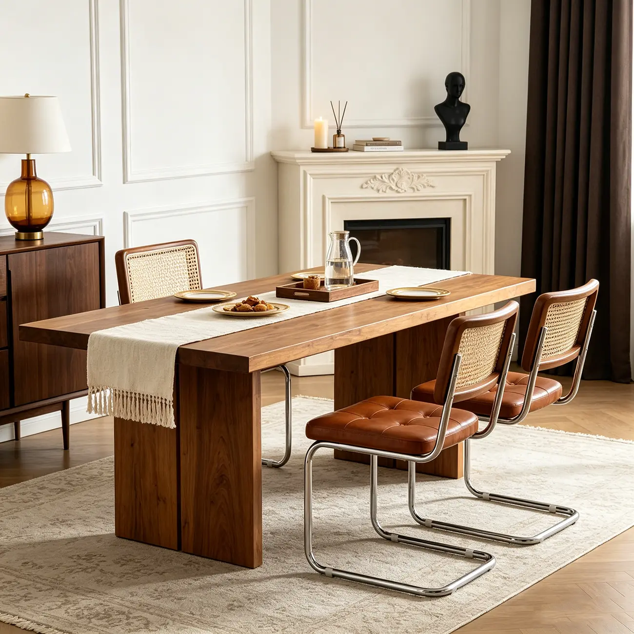 Scandinavian Tufted Leather Armless Dining Chair Image - 5 | homeyfad