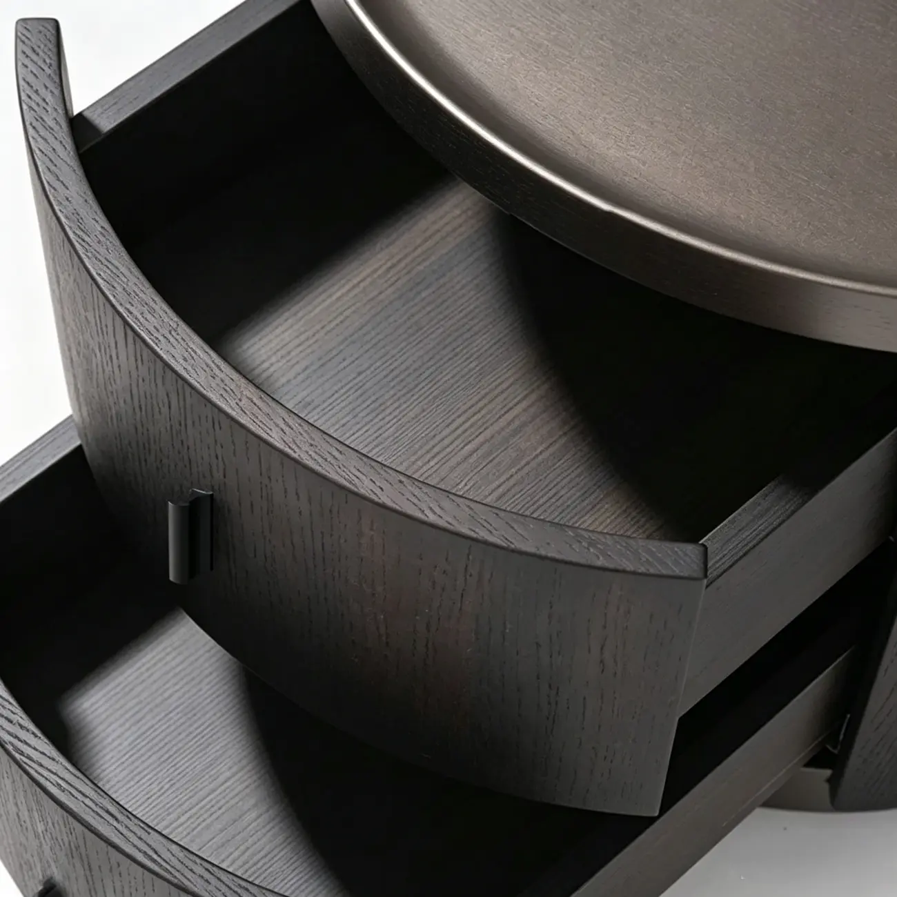 Luxury Brown Wood Round Nightstand with 2-Drawer Image - 6 | homeyfad