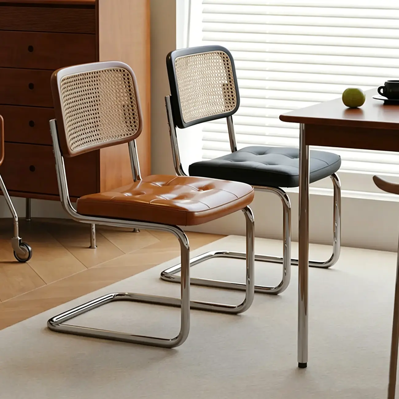 Scandinavian Tufted Leather Armless Dining Chair Image - 4 | homeyfad