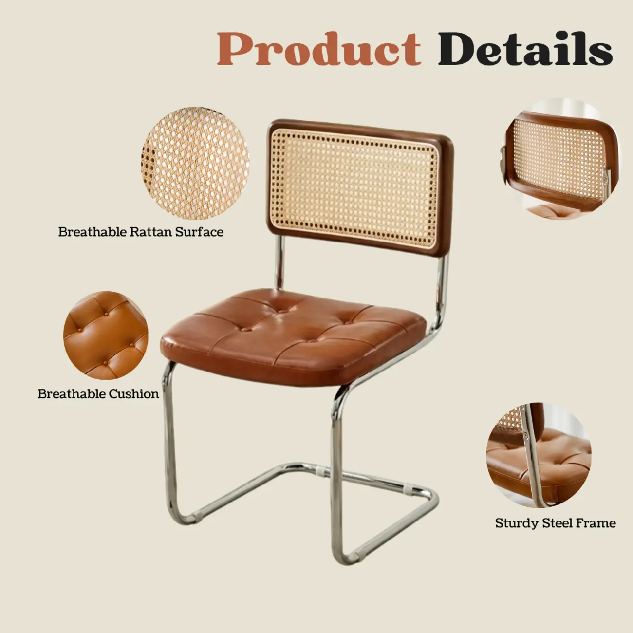 Scandinavian Tufted Leather Armless Dining Chair Image - 10 | homeyfad