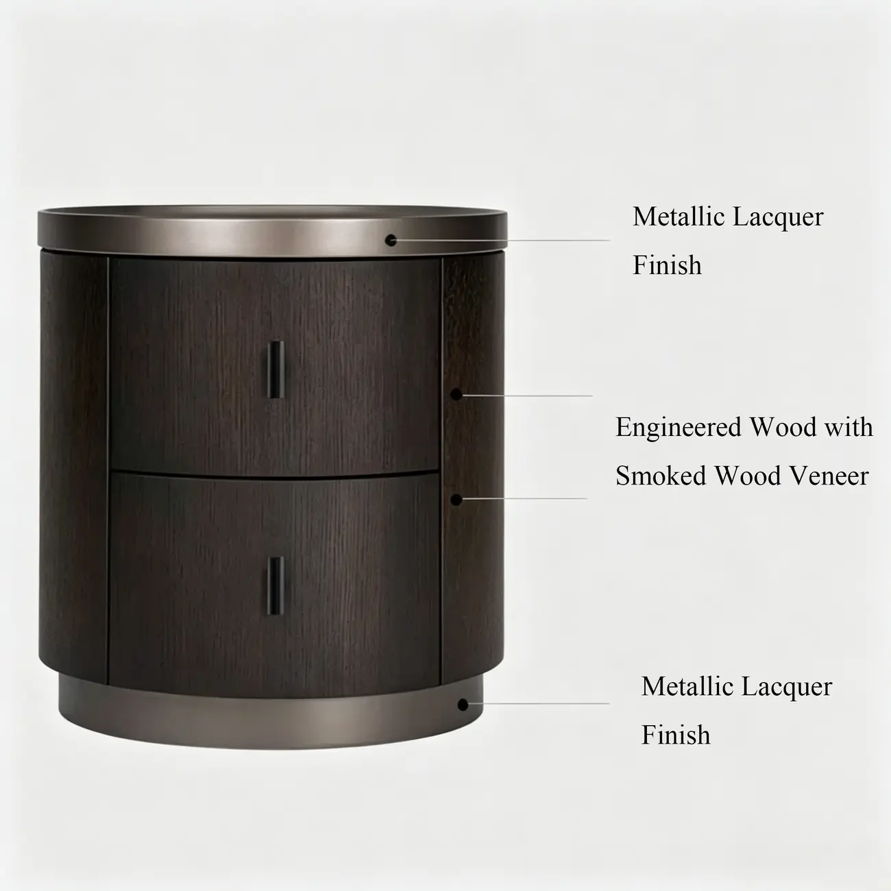 Luxury Brown Wood Round Nightstand with 2-Drawer Image - 10 | homeyfad
