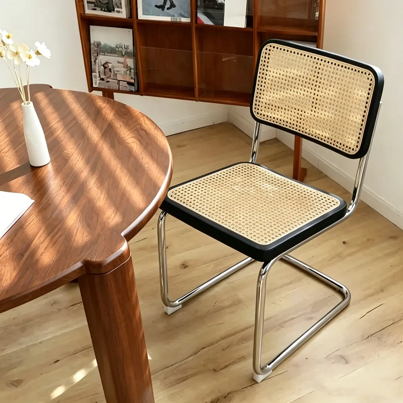 Scandinavian Tufted Leather Armless Dining Chair Image - 14 | homeyfad