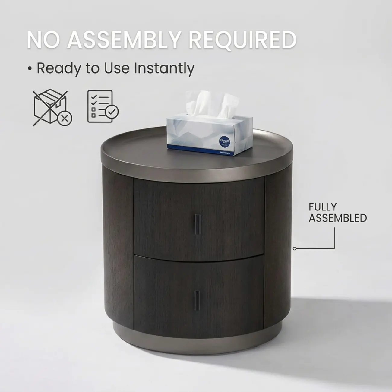 Luxury Brown Wood Round Nightstand with 2-Drawer Image - 7 | homeyfad