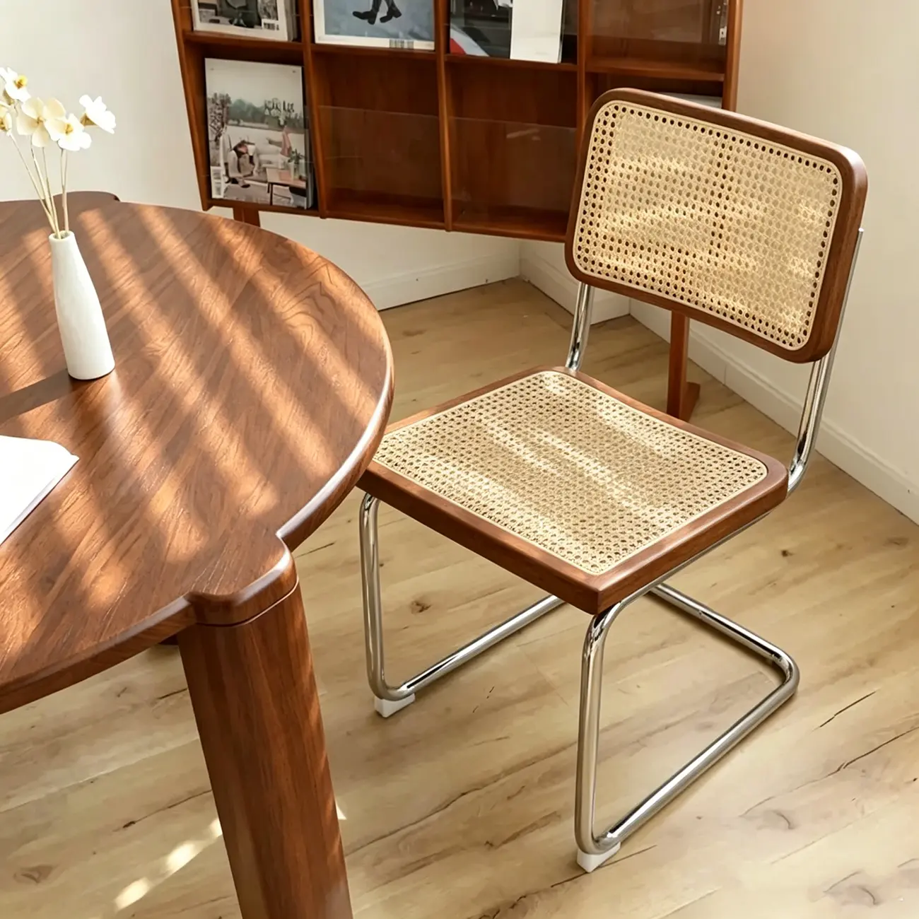 Scandinavian Tufted Leather Armless Dining Chair Image - 15 | homeyfad