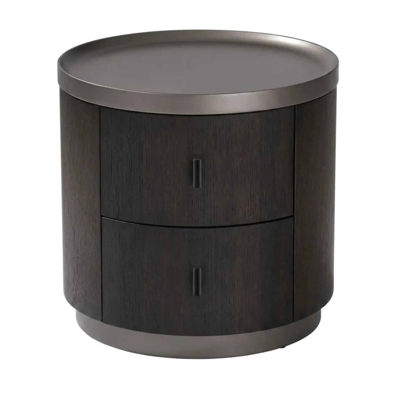 Luxury Brown Wood Round Nightstand with 2-Drawer Image - 13 | homeyfad
