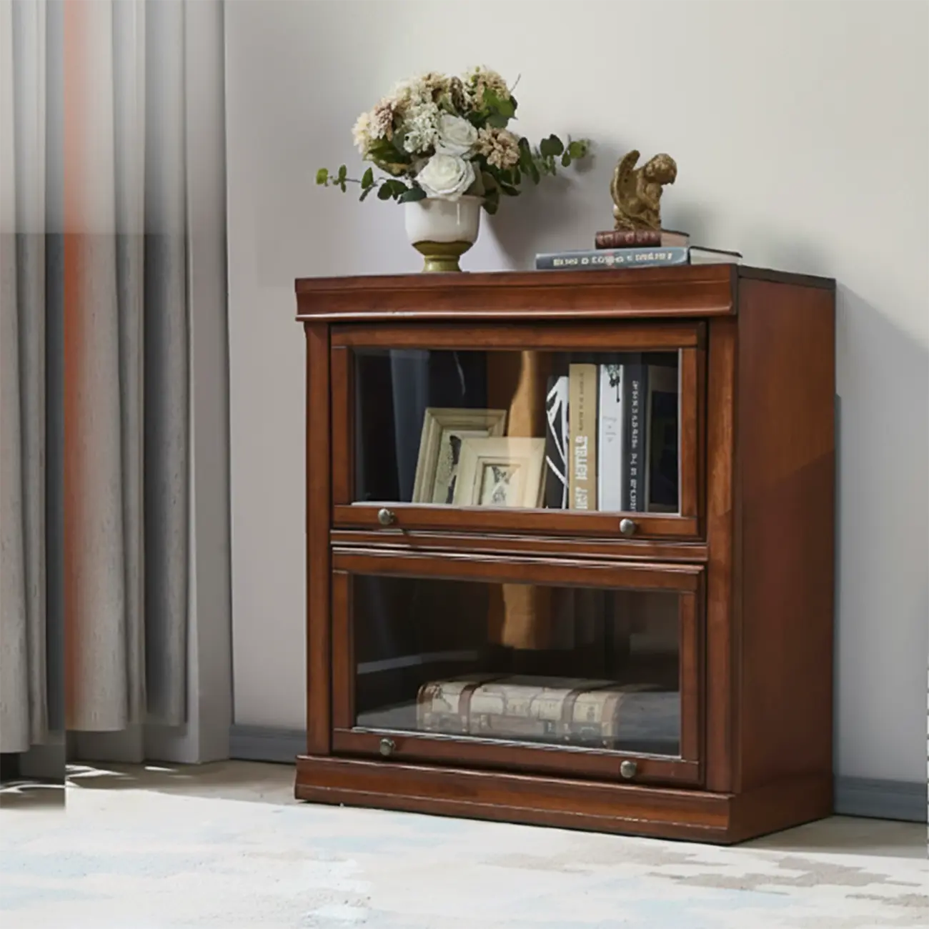 Brown Oak Wood Barrister Bookcases with Glass Doors Image - 5 | homeyfad