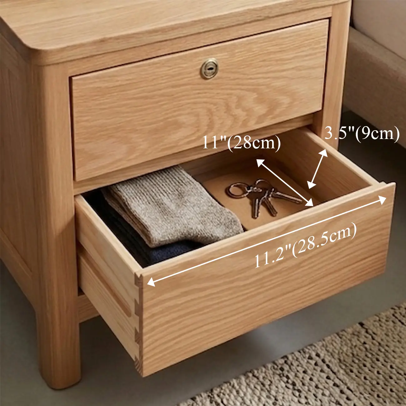 Scandinavian Oak Wood Narrow Locking Nightstand Image - 9 | homeyfad