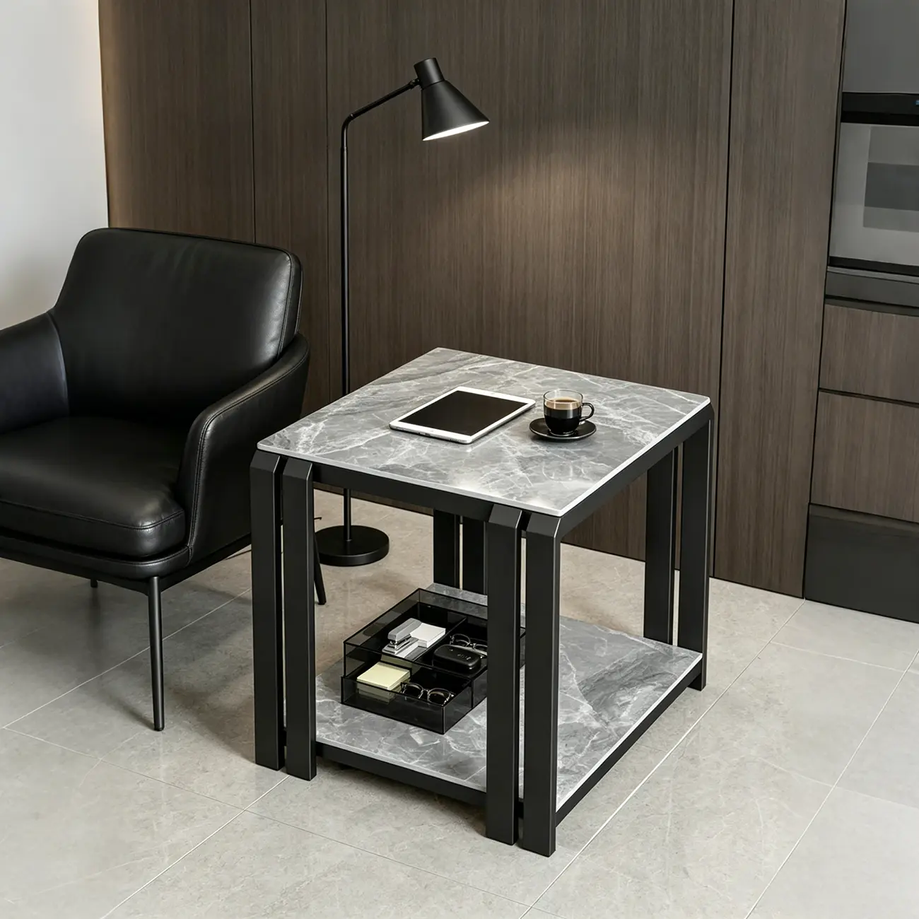 Modern Sintered Stone Square Side Table for Living Room Image - 7 | homeyfad