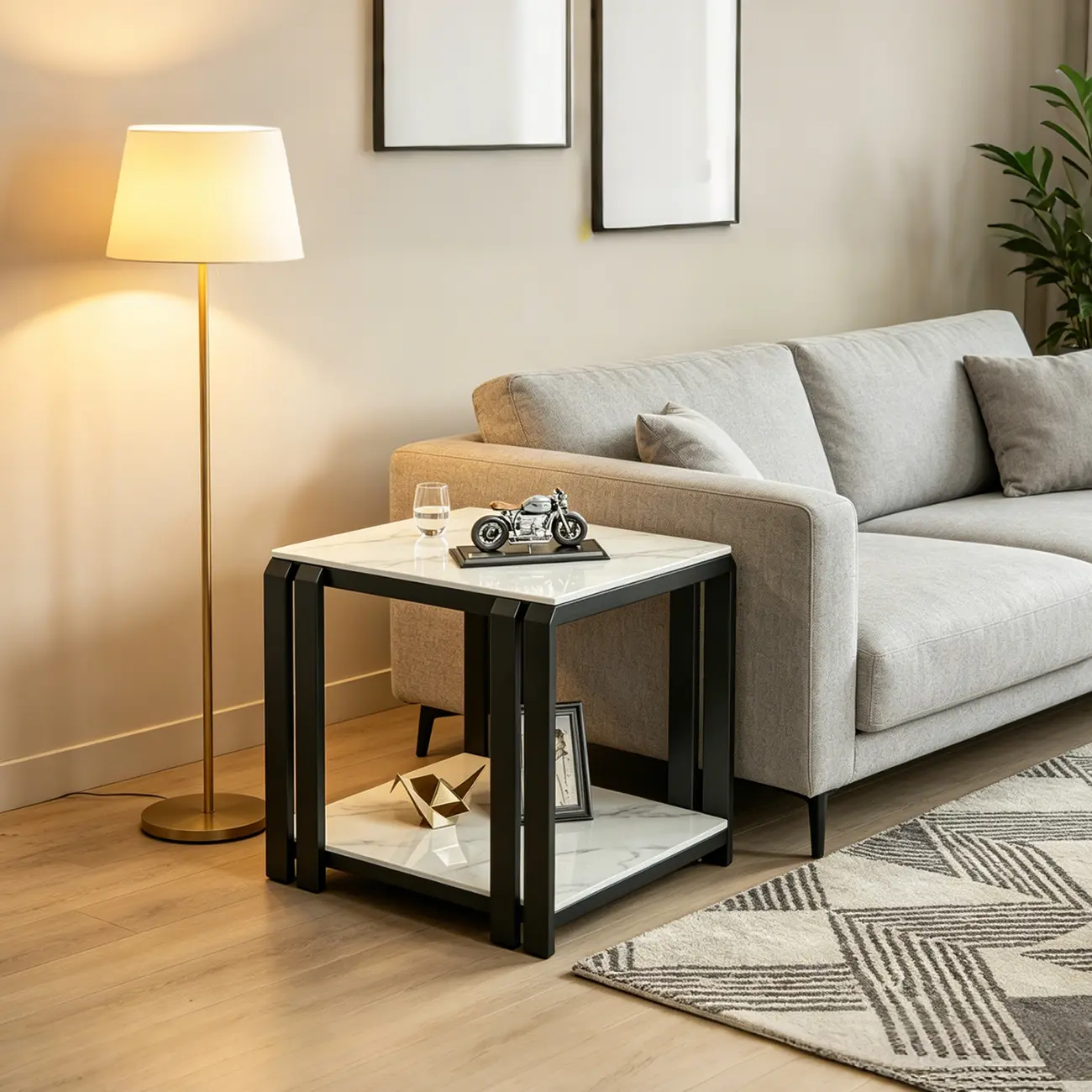 Modern Sintered Stone Square Side Table for Living Room Image - 6 | homeyfad