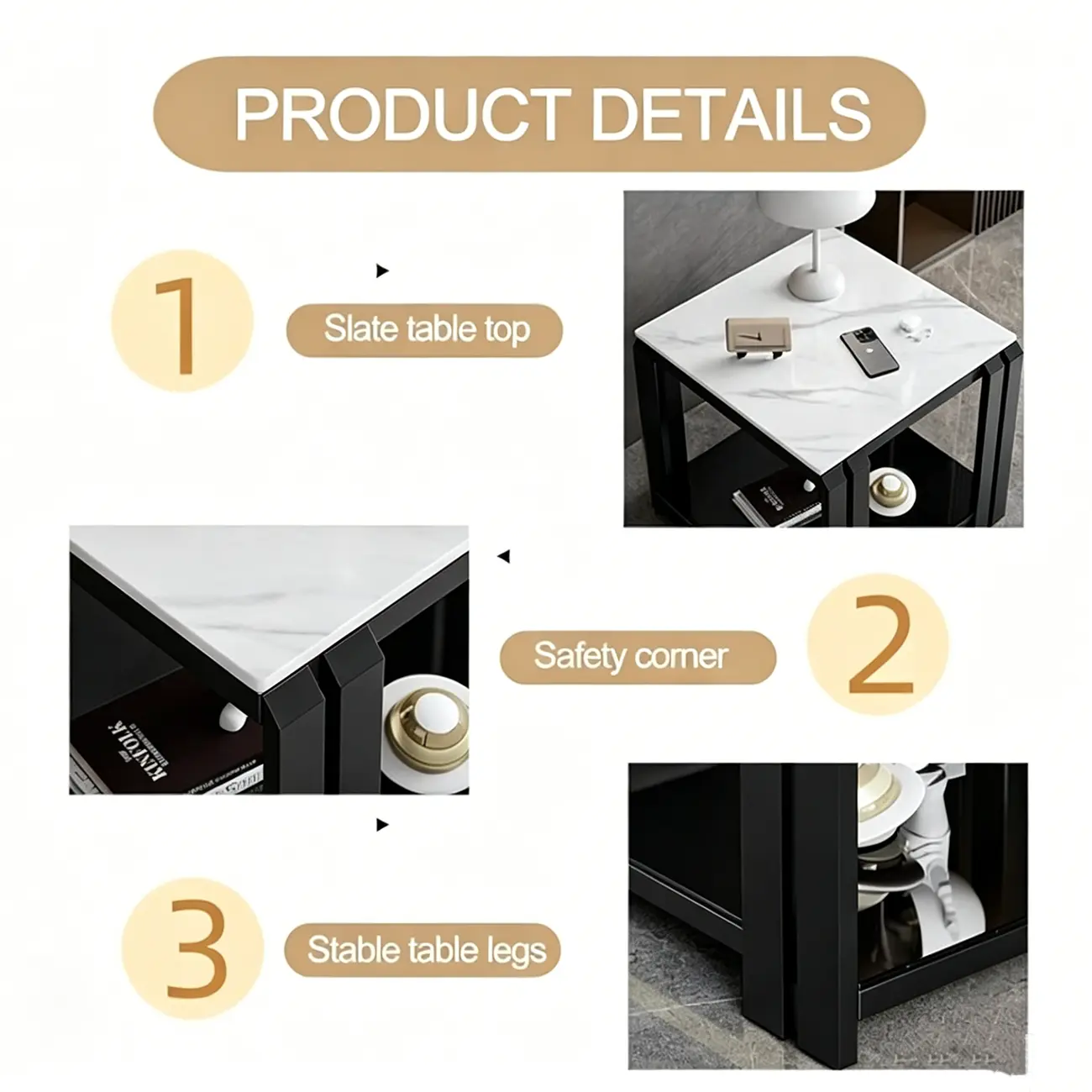 Modern Sintered Stone Square Side Table for Living Room Image - 5 | homeyfad