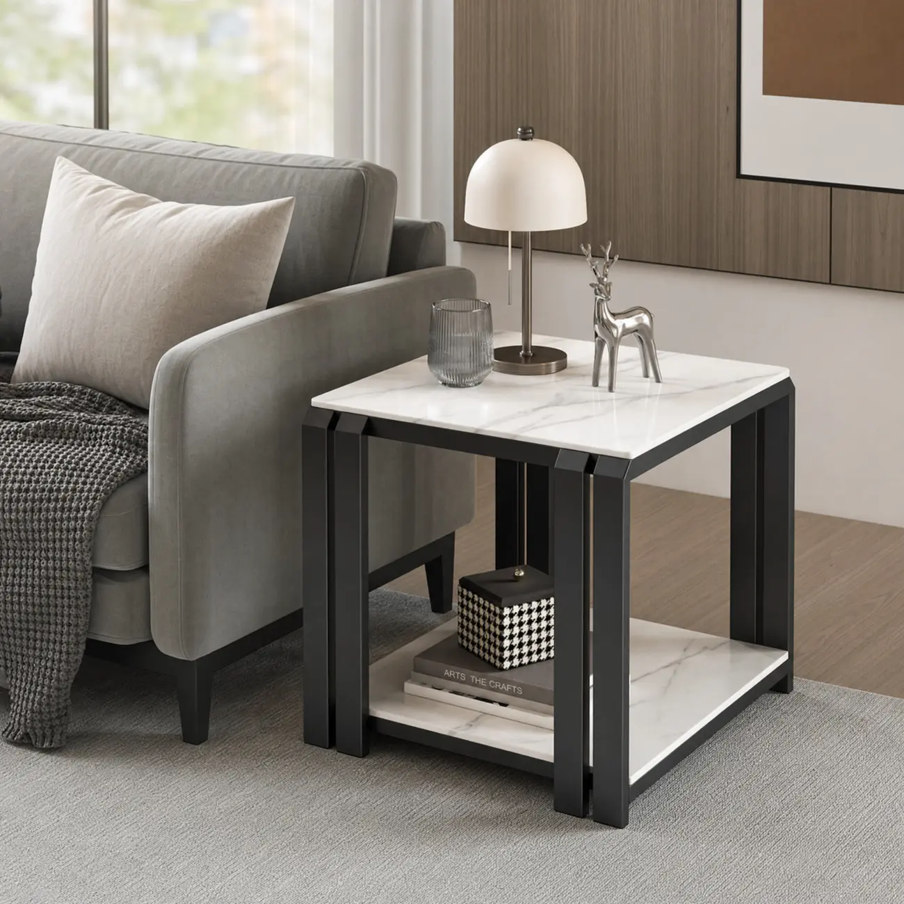 Modern Sintered Stone Square Side Table for Living Room Image - 1 | homeyfad