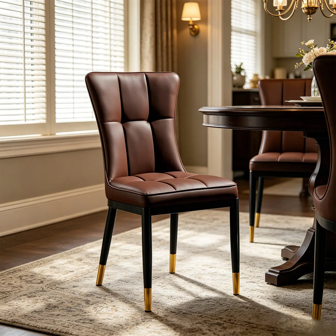 Armless Black Tufted Leather High Back Dining Chair Image - 11 | homeyfad