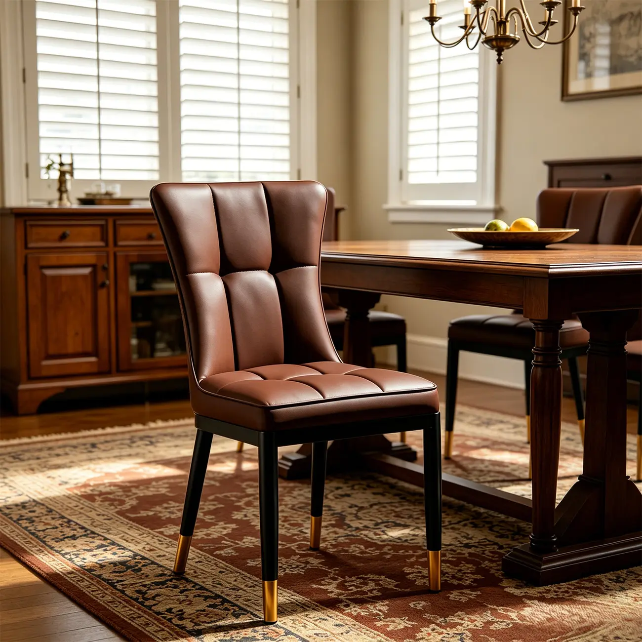 Armless Black Tufted Leather High Back Dining Chair Image - 10 | homeyfad