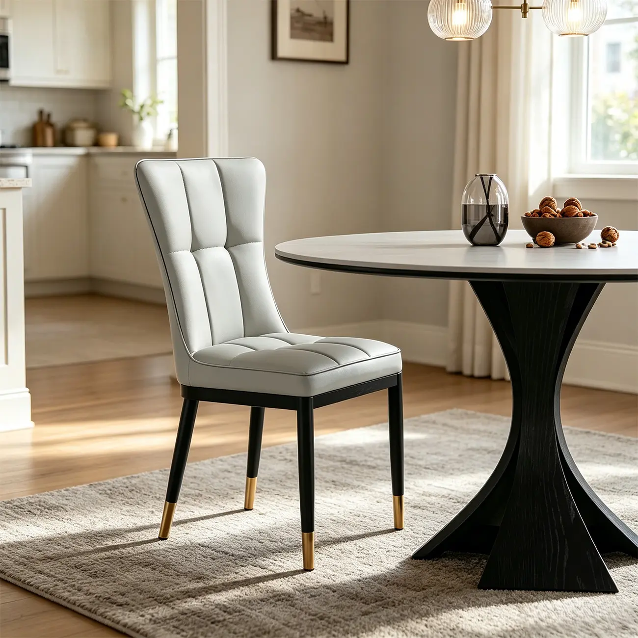 Armless Black Tufted Leather High Back Dining Chair Image - 16 | homeyfad