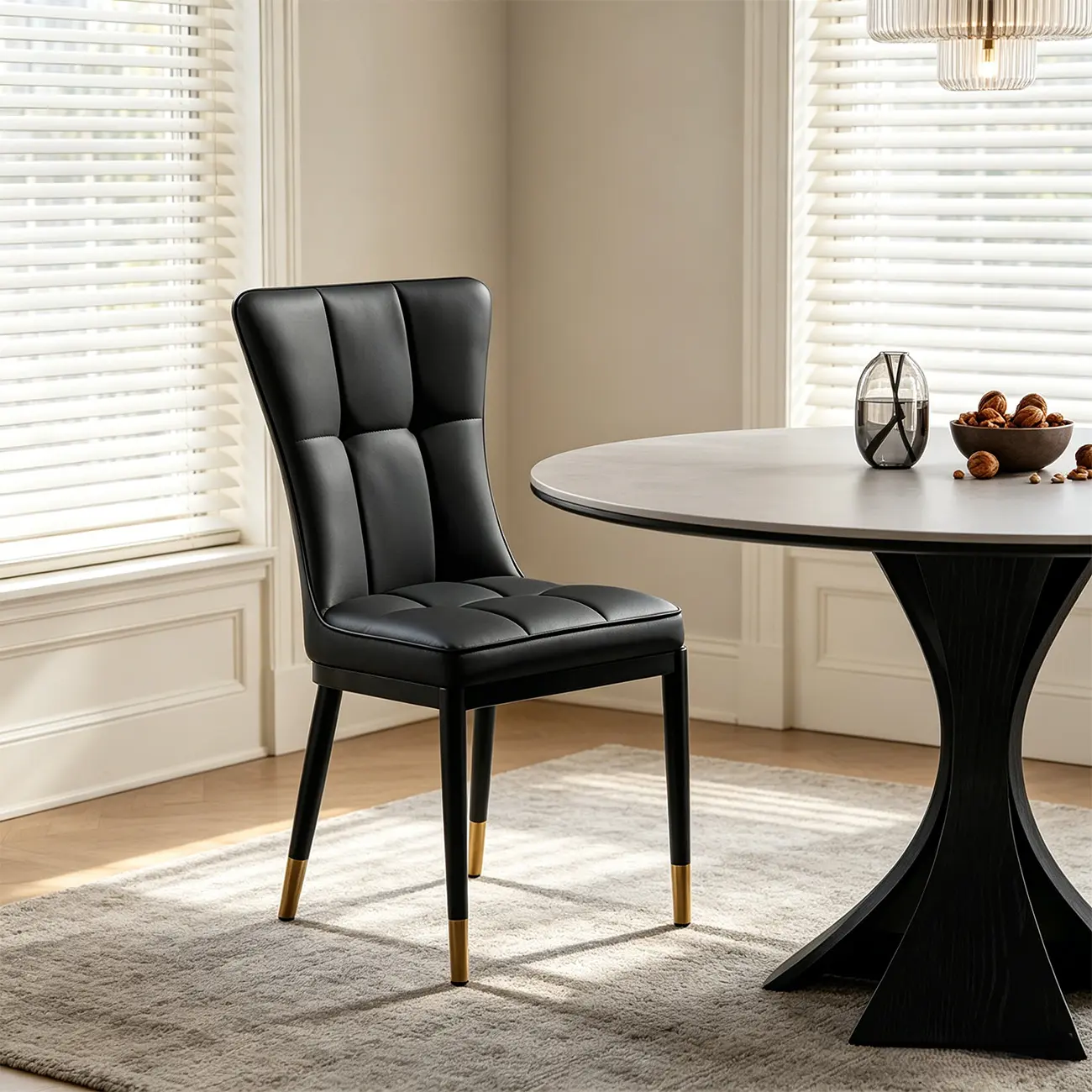 Armless Black Tufted Leather High Back Dining Chair Image - 1 | homeyfad