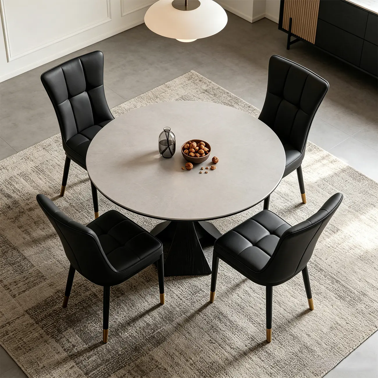 Armless Black Tufted Leather High Back Dining Chair Image - 2 | homeyfad