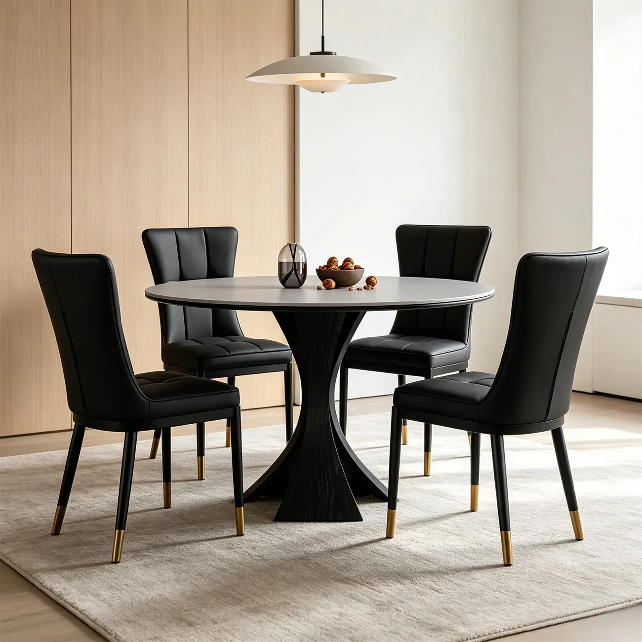 Armless Black Tufted Leather High Back Dining Chair Image - 3 | homeyfad