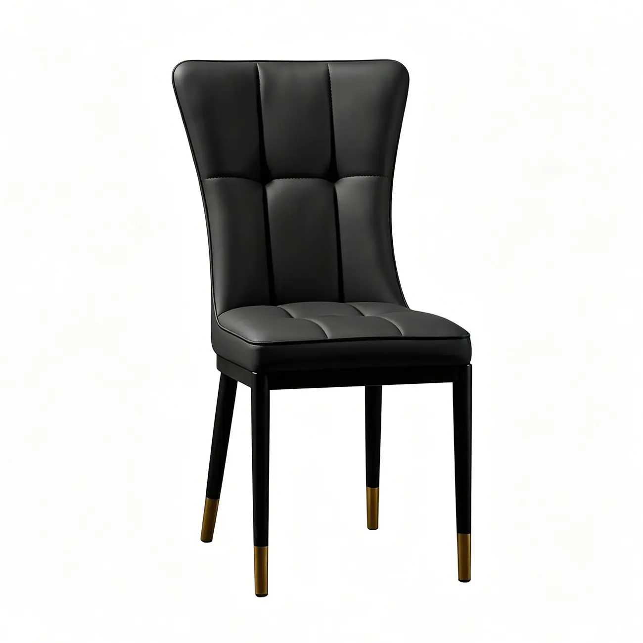 Armless Black Tufted Leather High Back Dining Chair Image - 29 | homeyfad