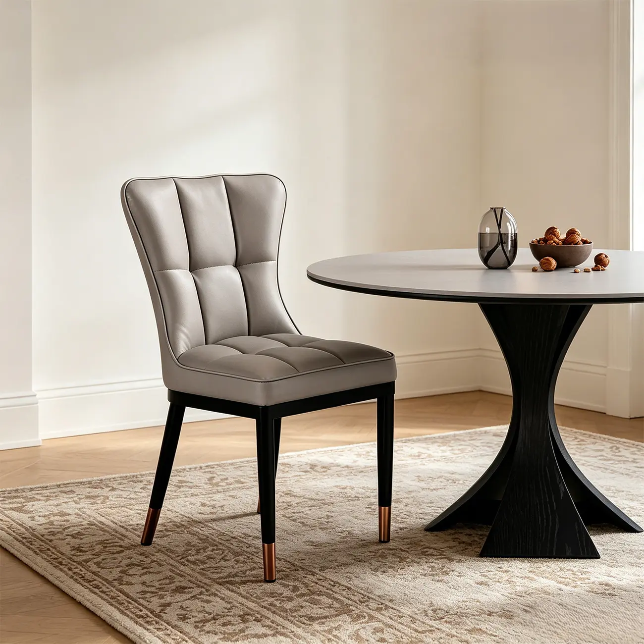 Armless Black Tufted Leather High Back Dining Chair Image - 8 | homeyfad