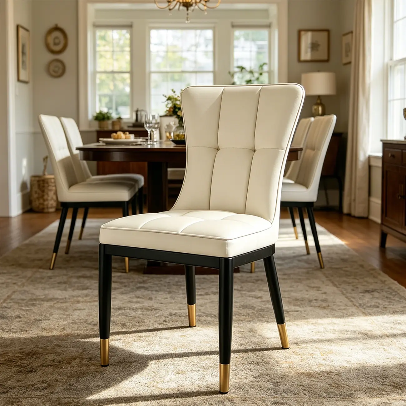 Armless Black Tufted Leather High Back Dining Chair Image - 19 | homeyfad