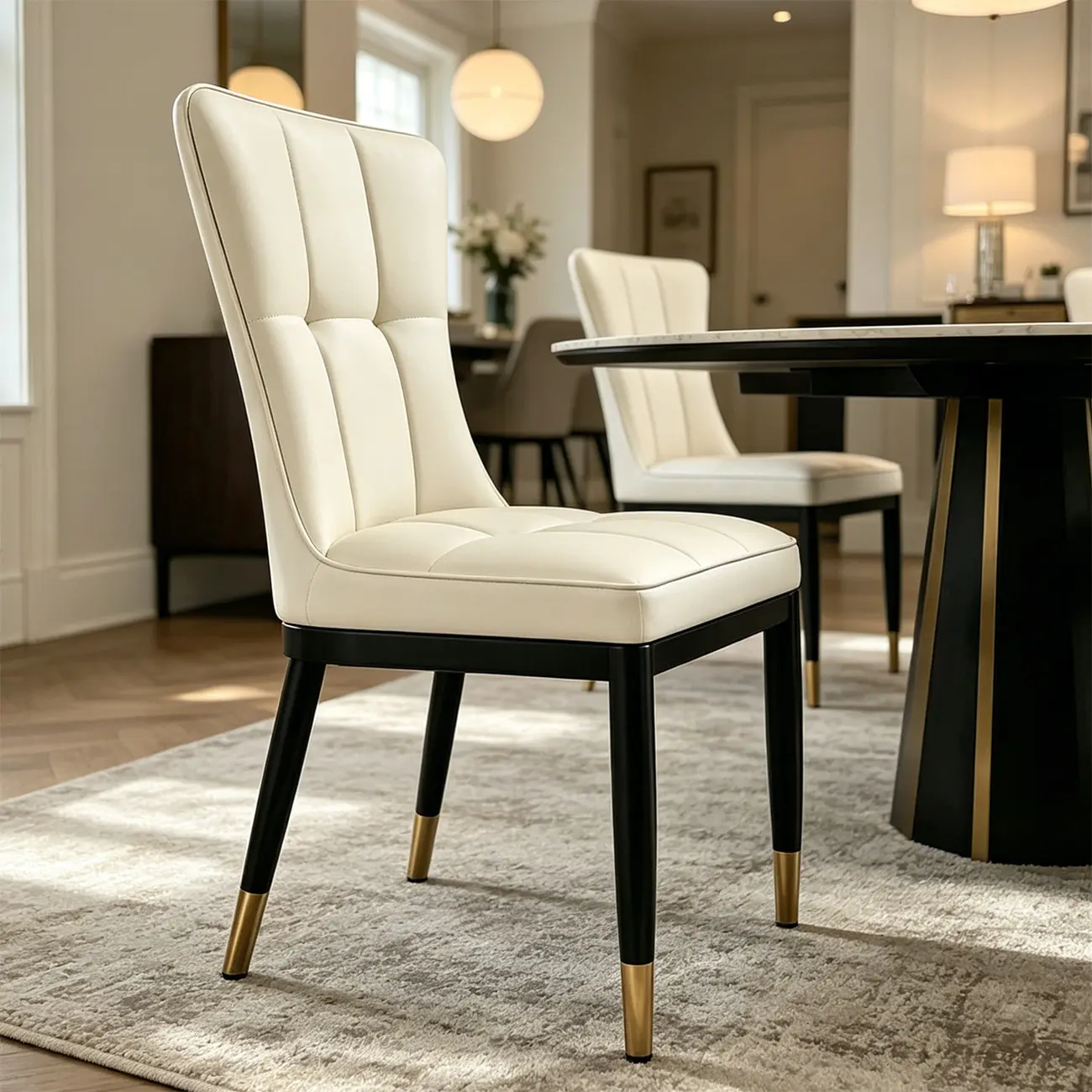 Armless Black Tufted Leather High Back Dining Chair Image - 20 | homeyfad