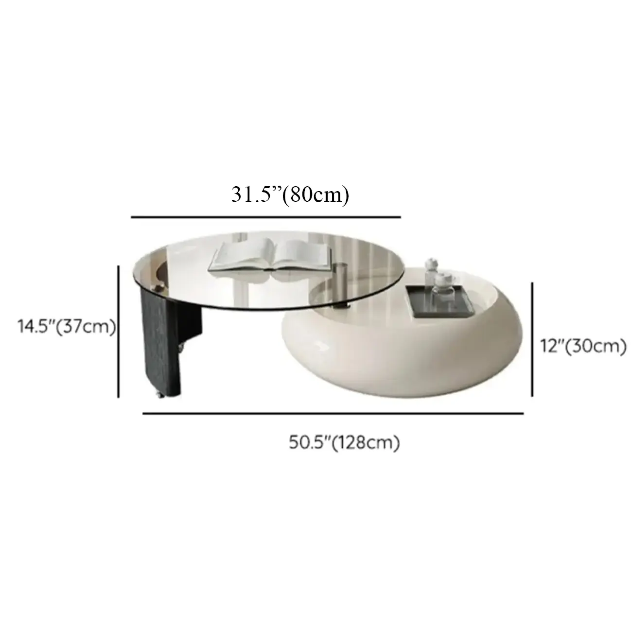 Scandinavian Swivel Glass Storage Coffee Table with Casters Image - 6 | homeyfad