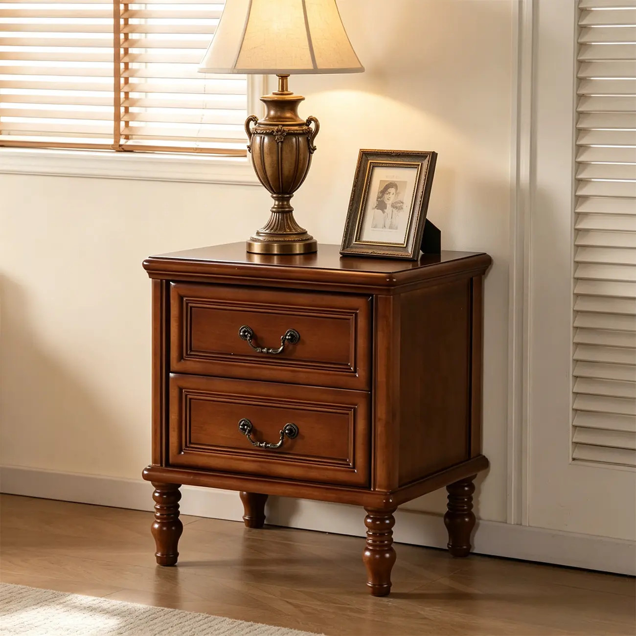Victorian Brown 2-Drawer Wood Nightstand for Bedroom Image - 3 | homeyfad