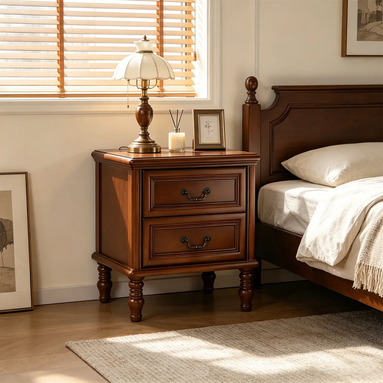 Victorian Brown 2-Drawer Wood Nightstand for Bedroom Image - 2 | homeyfad