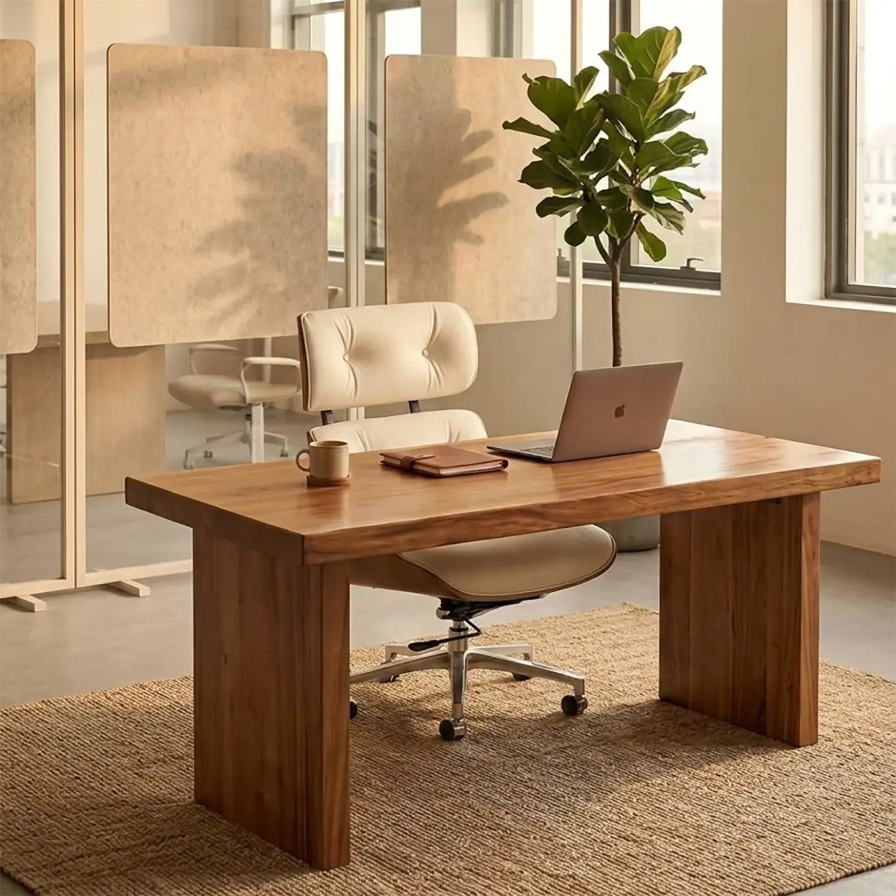 Mid-Century Modern Ergonomic Office Chair Genuine Leather Image - 8 | homeyfad