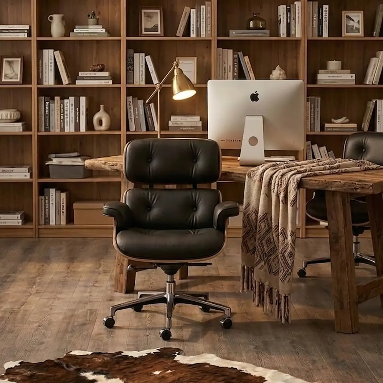 Mid-Century Modern Ergonomic Office Chair Genuine Leather Image - 2 | homeyfad