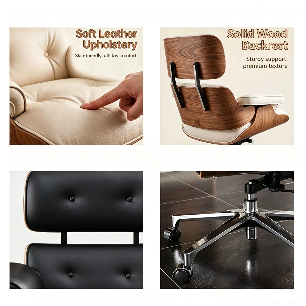 Mid-Century Modern Ergonomic Office Chair Genuine Leather Image - 5 | homeyfad