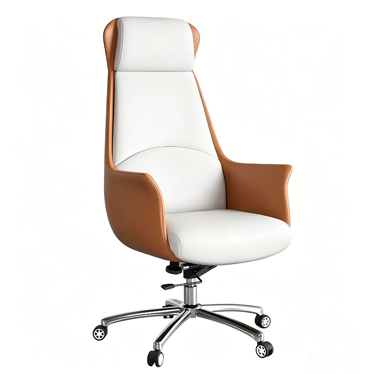 Modern White Orange Leather Ergonomic Executive Office Chair Image - 7 | homeyfad