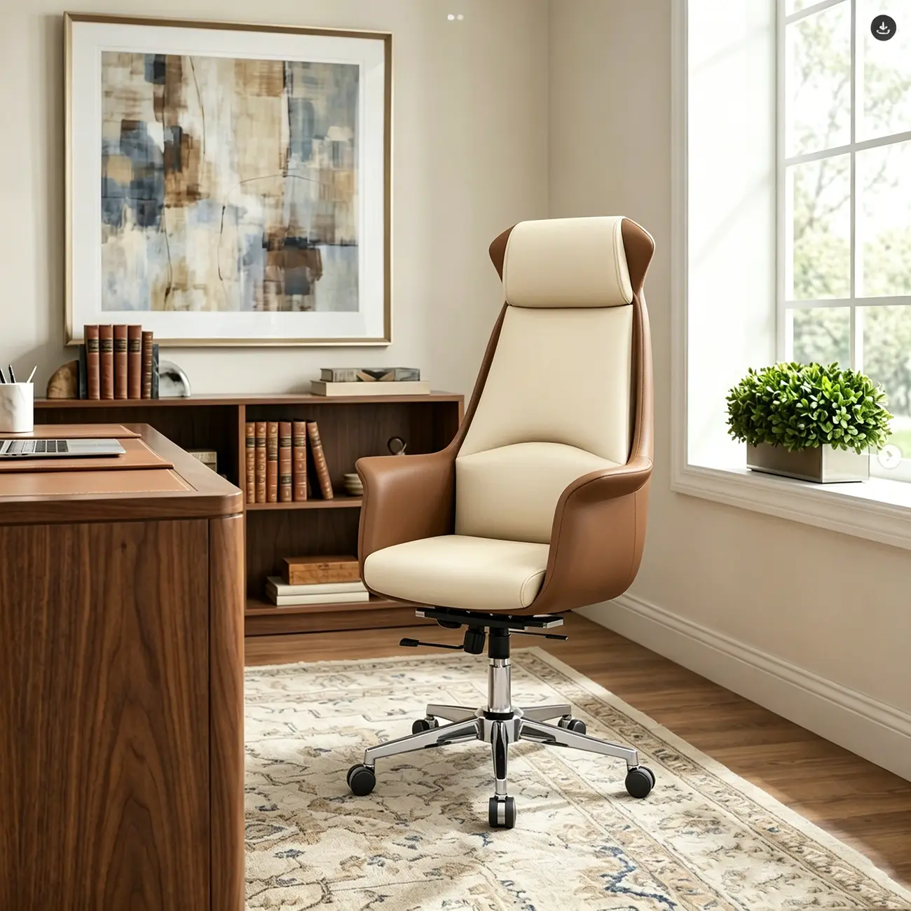 Modern White Orange Leather Ergonomic Executive Office Chair Image - 2 | homeyfad