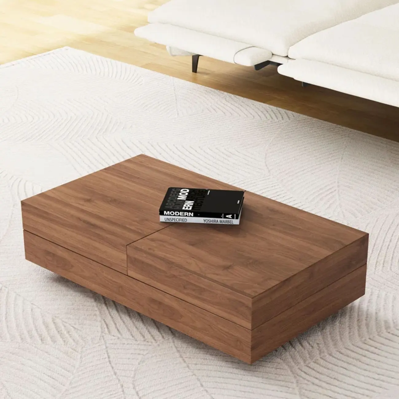 Mid-Century Modern Walnut Color Expandable Storage Coffee Table Image - 9 | homeyfad
