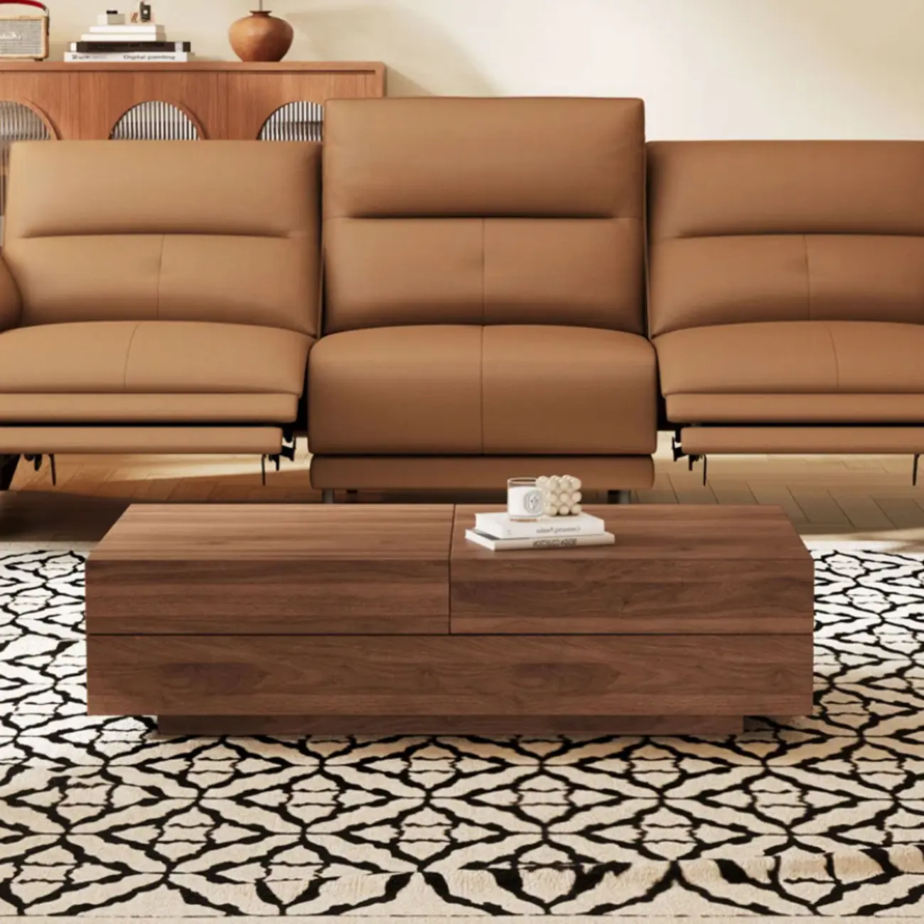 Mid-Century Modern Walnut Color Expandable Storage Coffee Table Image - 11 | homeyfad