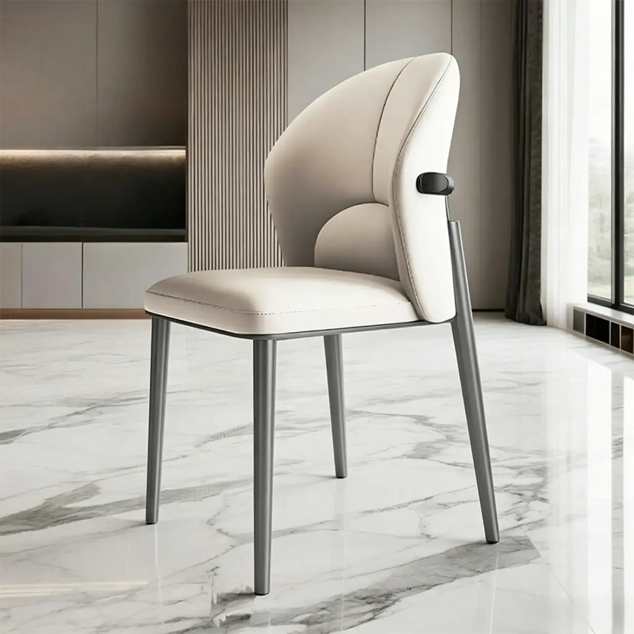 Glam Armless Genuine Leather Dining Chairs With Metal Legs Image - 15 | homeyfad