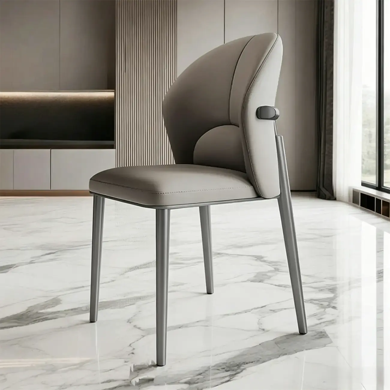 Glam Armless Genuine Leather Dining Chairs With Metal Legs Image - 16 | homeyfad