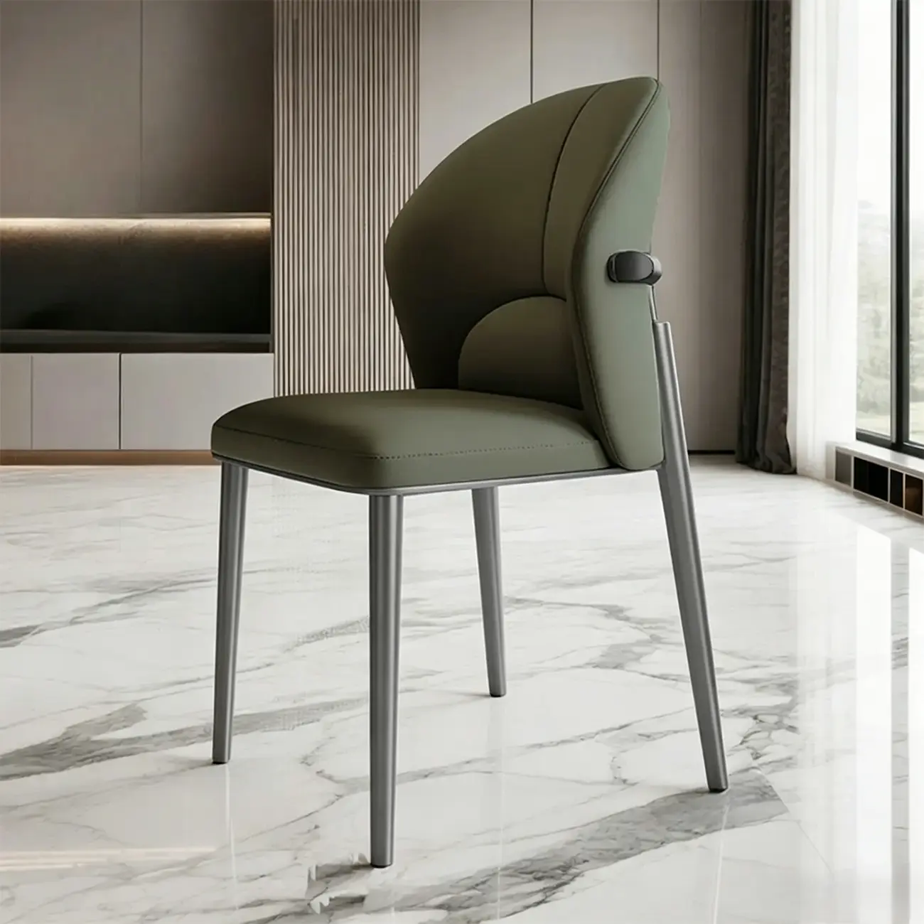 Glam Armless Genuine Leather Dining Chairs With Metal Legs Image - 17 | homeyfad