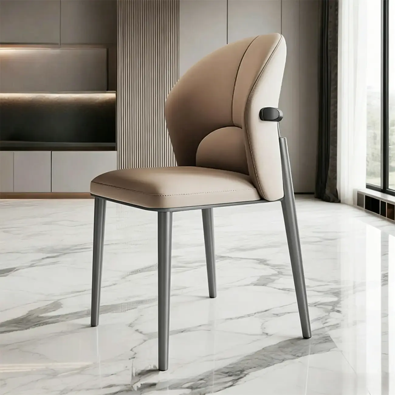 Glam Armless Genuine Leather Dining Chairs With Metal Legs Image - 14 | homeyfad