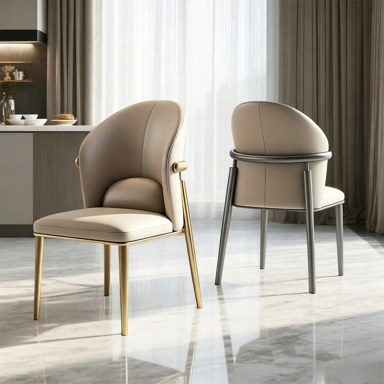 Glam Armless Genuine Leather Dining Chairs With Metal Legs Image - 1 | homeyfad