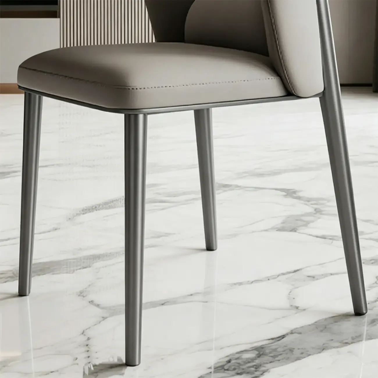 Glam Armless Genuine Leather Dining Chairs With Metal Legs Image - 5 | homeyfad