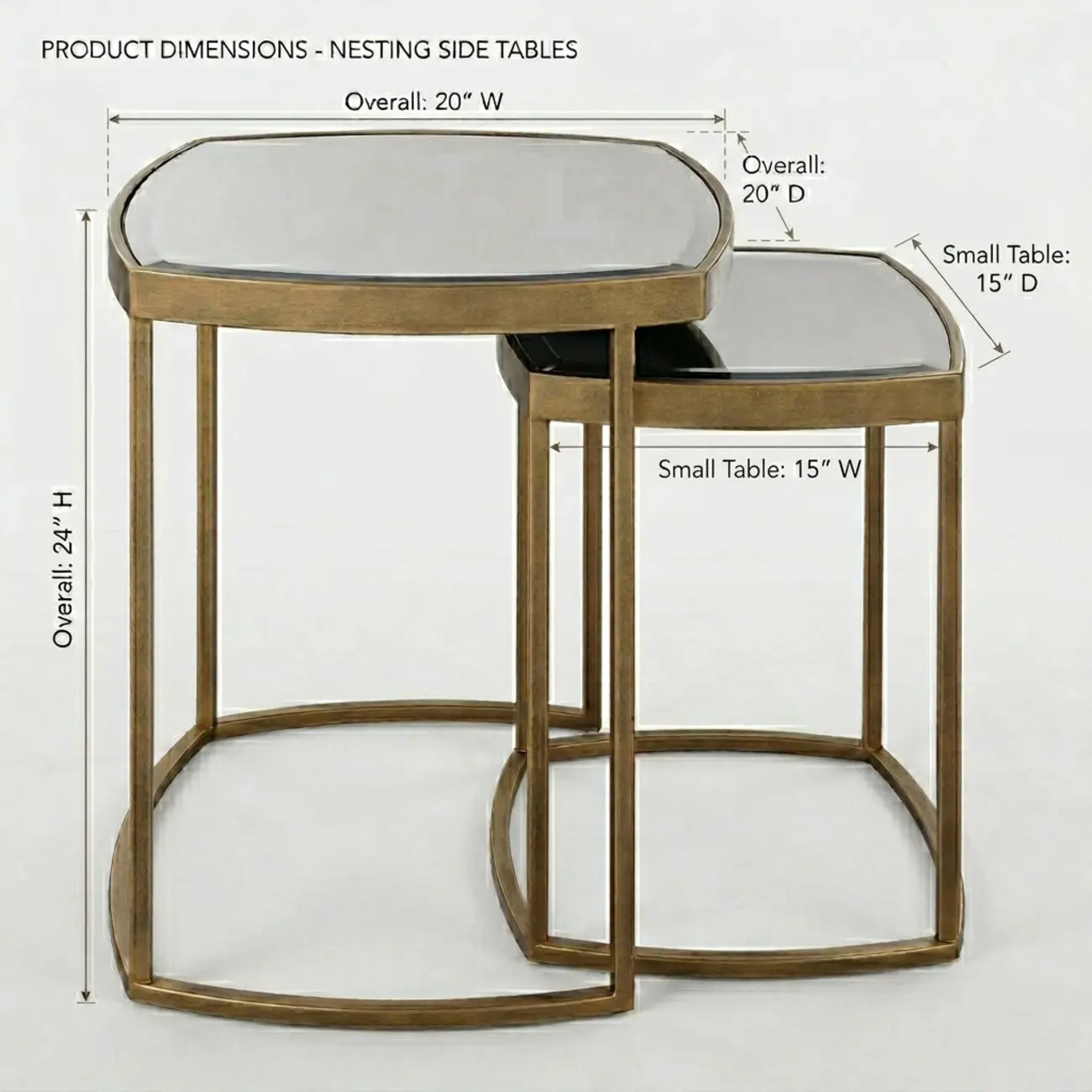 Modern Luxury Black Glass Top Metal Nesting Side Table #size | homeyfad