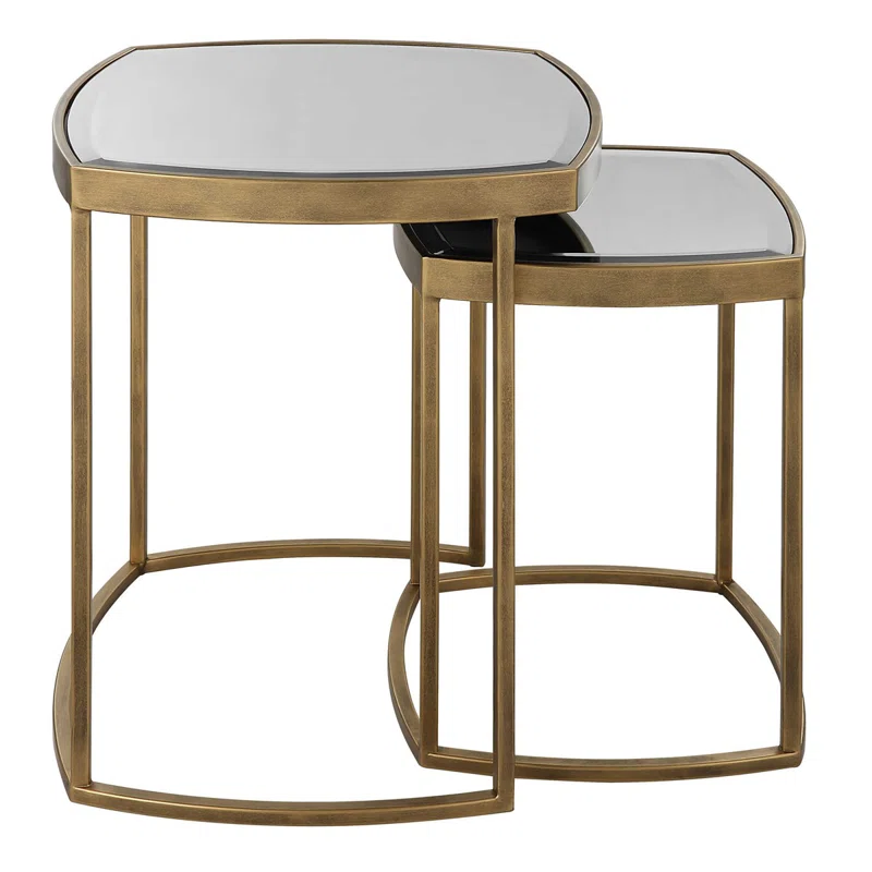 Modern Luxury Black Glass Top Metal Nesting Side Table Image - 9 | homeyfad