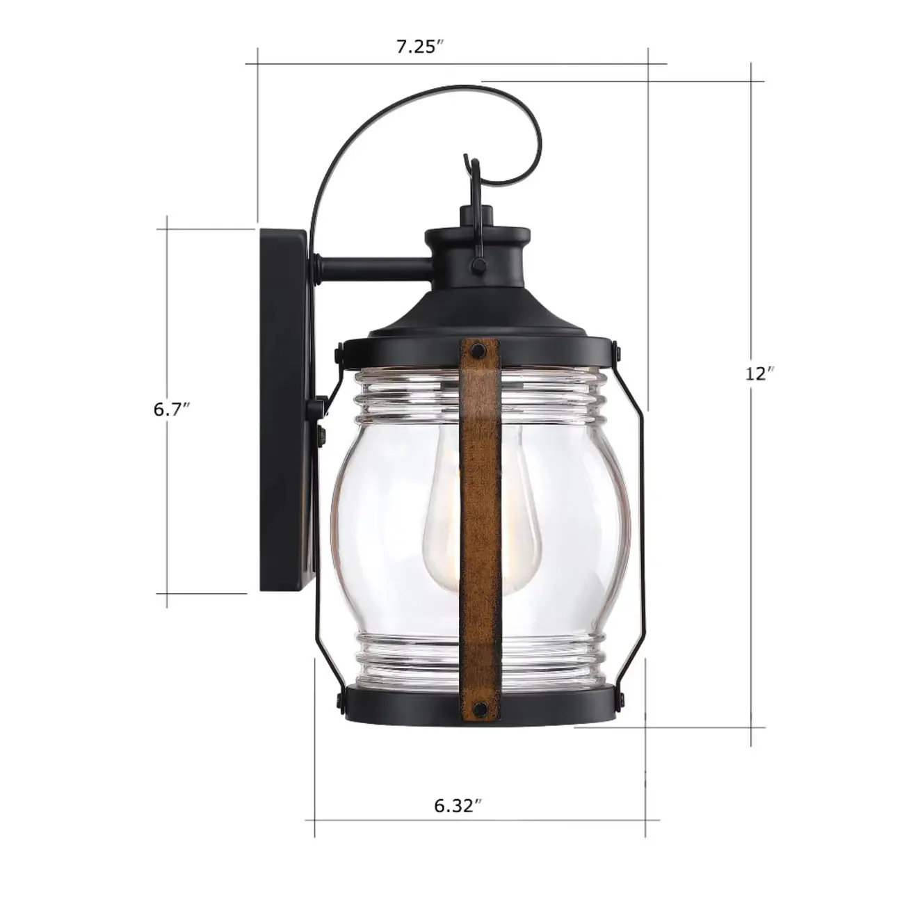 12" Industrial Black Glass Farmhouse Outdoor Wall Light  #size | homeyfad