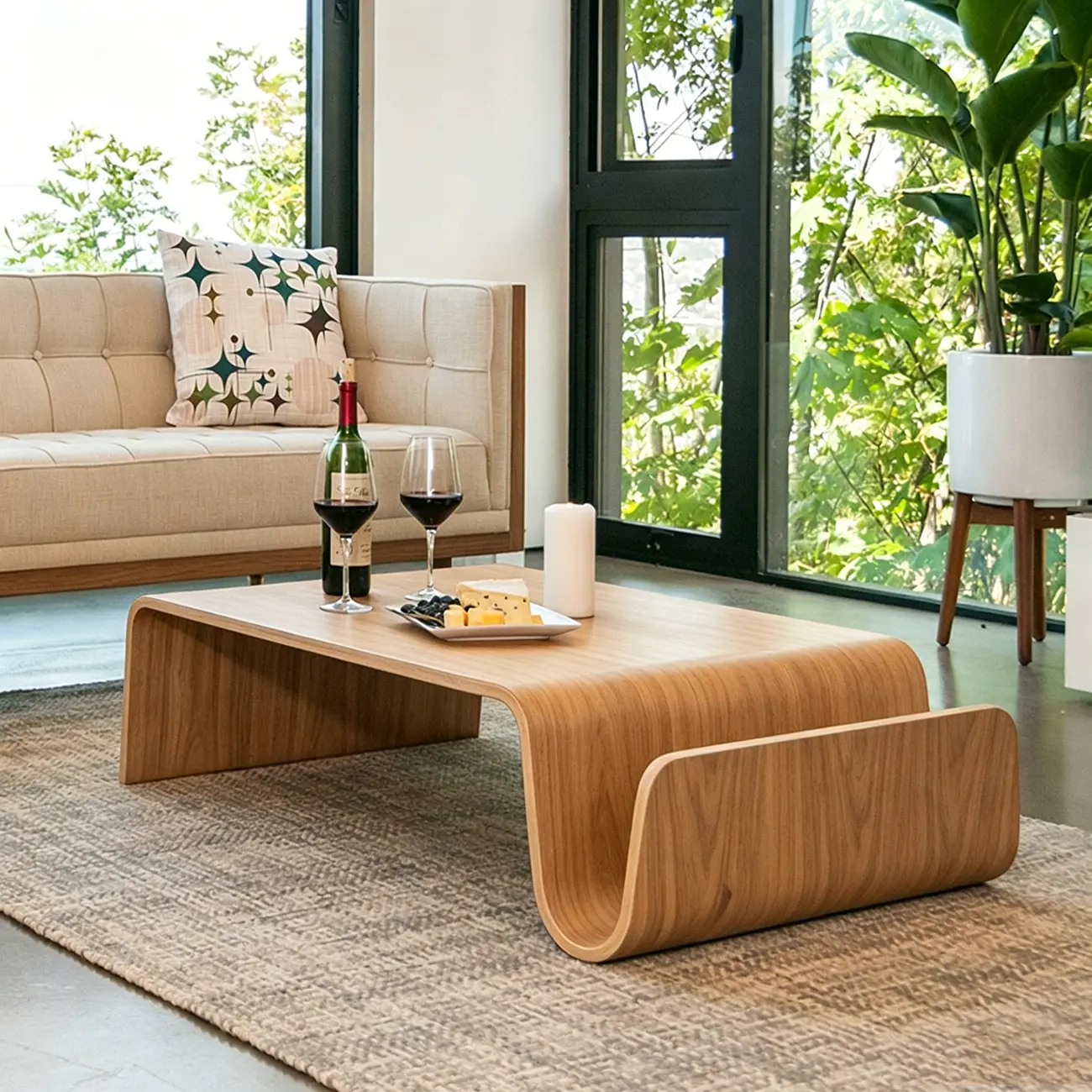 Modern Bentwood Minimalist Large Coffee Table Image - 2 | homeyfad