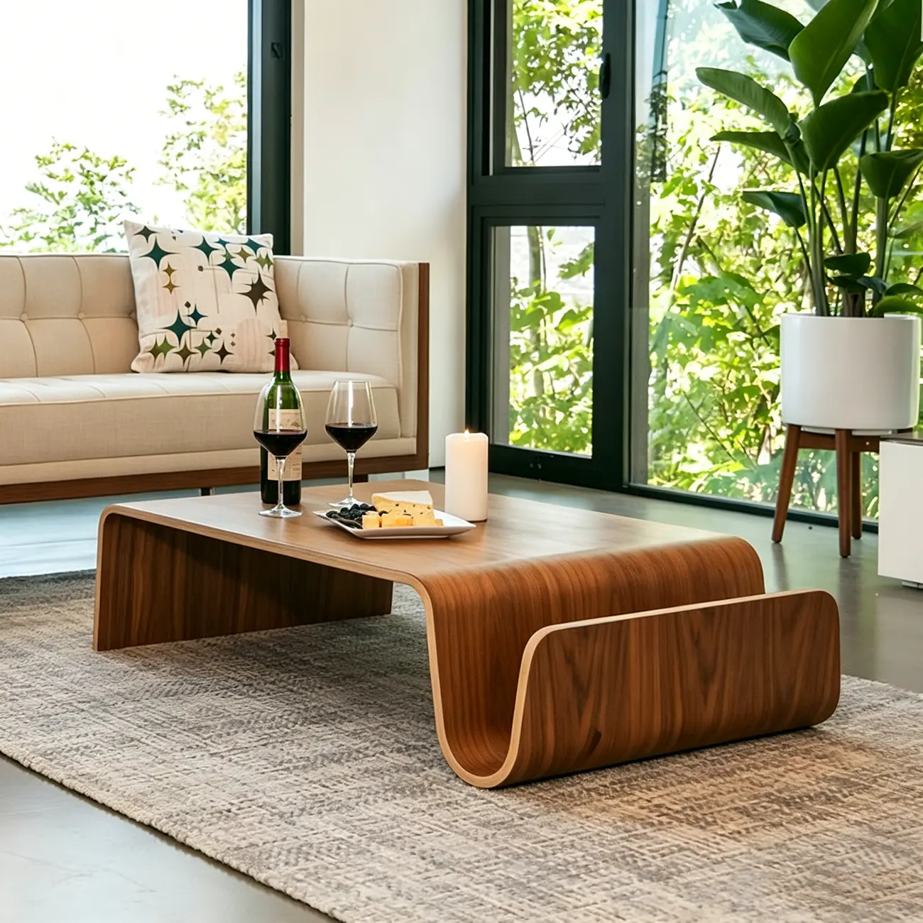 Modern Bentwood Minimalist Large Coffee Table Image - 1 | homeyfad