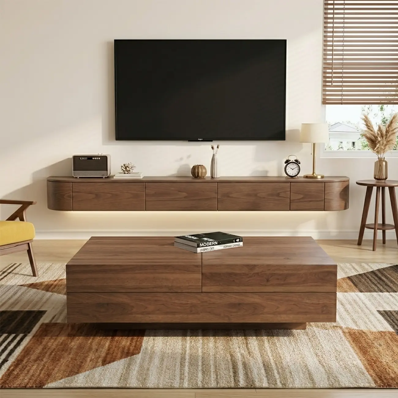 Mid-Century Modern Walnut Color Expandable Storage Coffee Table Image - 1 | homeyfad
